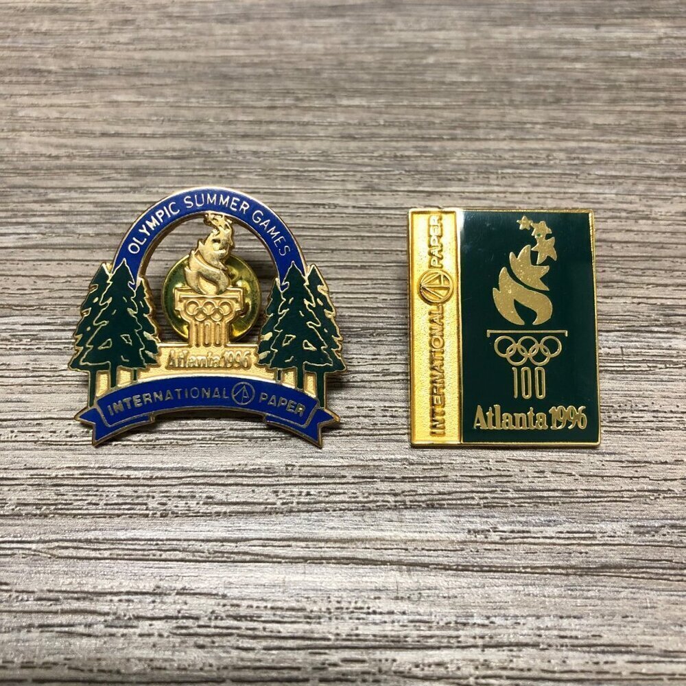 Vintage 1996 Atlanta Summer Olympics Pins Lot of 2 Pins 90s Lapel Pin Green Gold